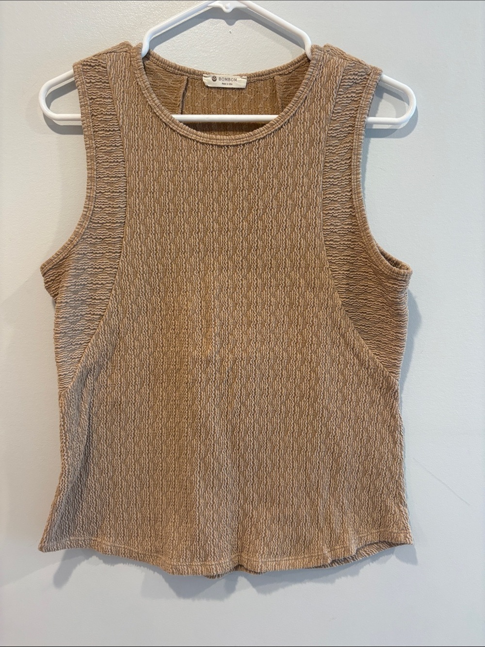Bombom Sleeveless Textured Knit Tank — Light Brown ptp 19-22 length 23